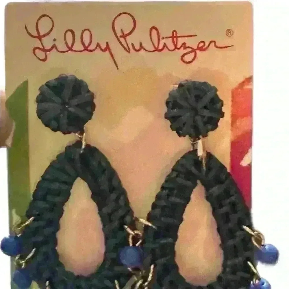 NWT Lilly Pulitzer Raffia Beaded Drop Earrings - Picture 3 of 3